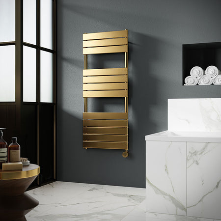 Nuie Electric Square Flat Towel Radiator (2 sizes, Brushed Brass) - Brand New Bathrooms