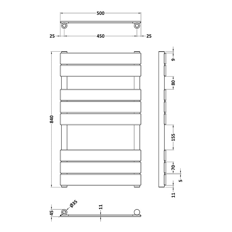Nuie Piazza Square Flat Towel Radiator (2 sizes, Brushed Brass) - Brand New Bathrooms