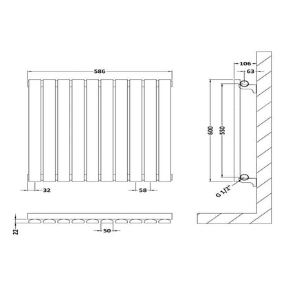 Nuie Sloane Horizontal Single or Double Panel Radiator (2 styles, 1 size, Anthracite) - Brand New Bathrooms