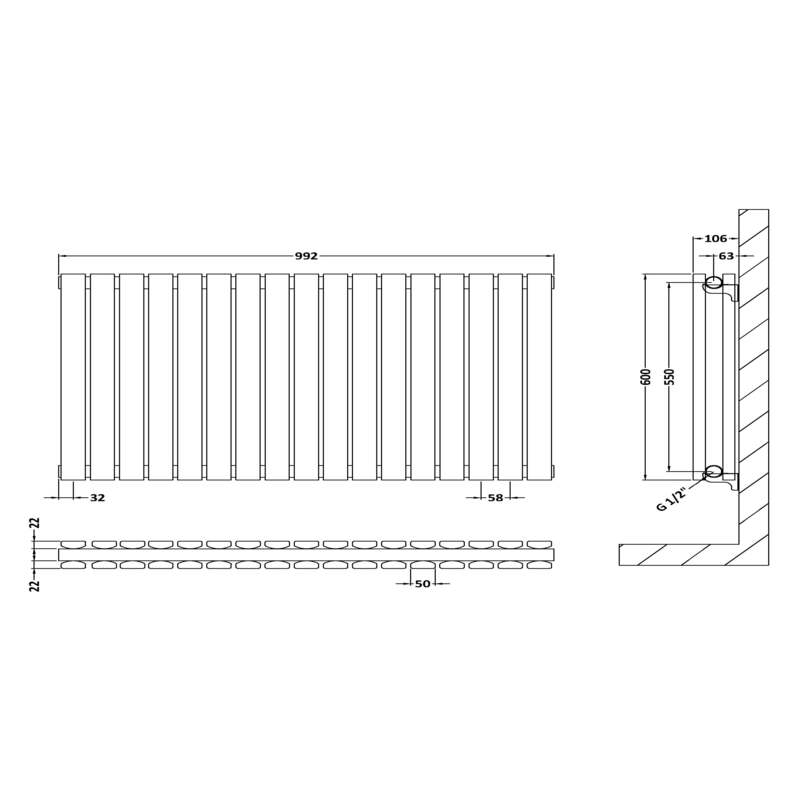 Nuie Sloane Horizontal Single or Double Panel Radiator (2 styles, 1 size, Anthracite) - Brand New Bathrooms