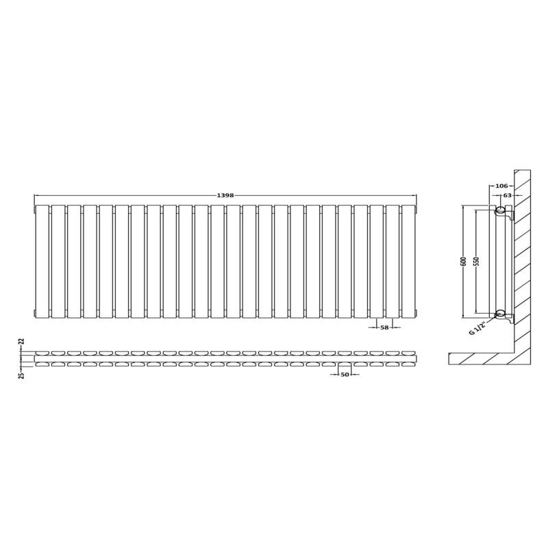 Nuie Sloane Horizontal Double Panel Radiator (2 sizes, Anthracite) - Brand New Bathrooms