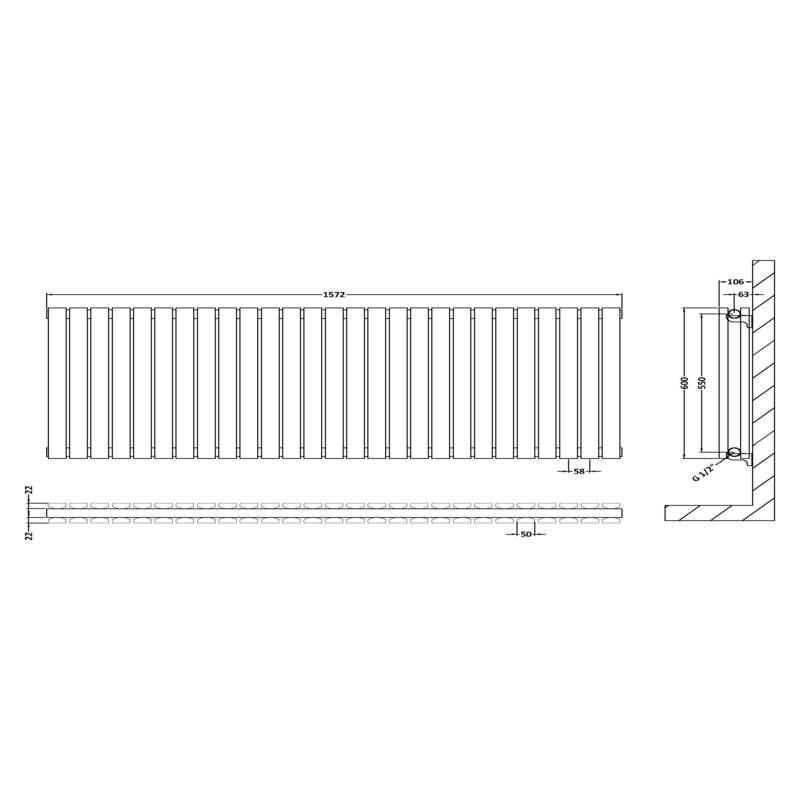 Nuie Sloane Horizontal Double Panel Radiator (2 sizes, Anthracite) - Brand New Bathrooms