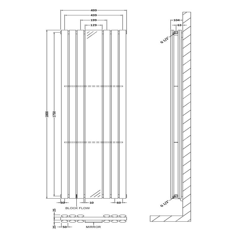Nuie Revive Single or Double Panel Designer Radiator with Mirror (2 styles, 1 size, Anthracite) - Brand New Bathrooms