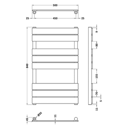 Nuie Piazza Square Flat Towel Radiator (Anthracite) - Brand New Bathrooms