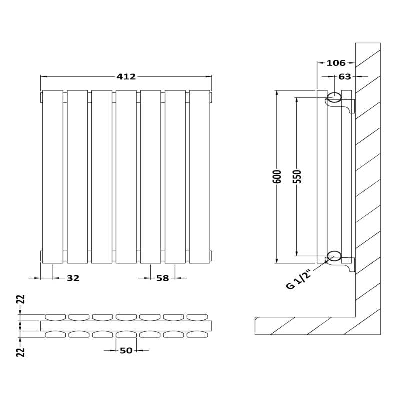 Nuie Sloane Horizontal Single or Double Panel Radiator (2 styles, 1 size, Satin White) - Brand New Bathrooms