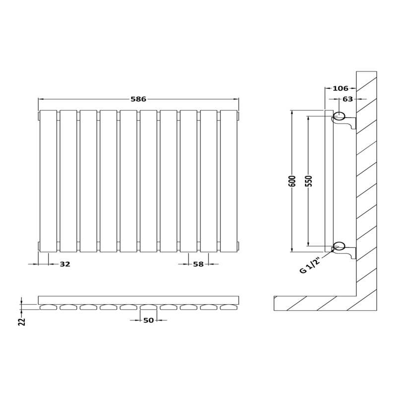Nuie Sloane Horizontal Single or Double Panel Radiator (2 styles, 1 size, Satin White) - Brand New Bathrooms