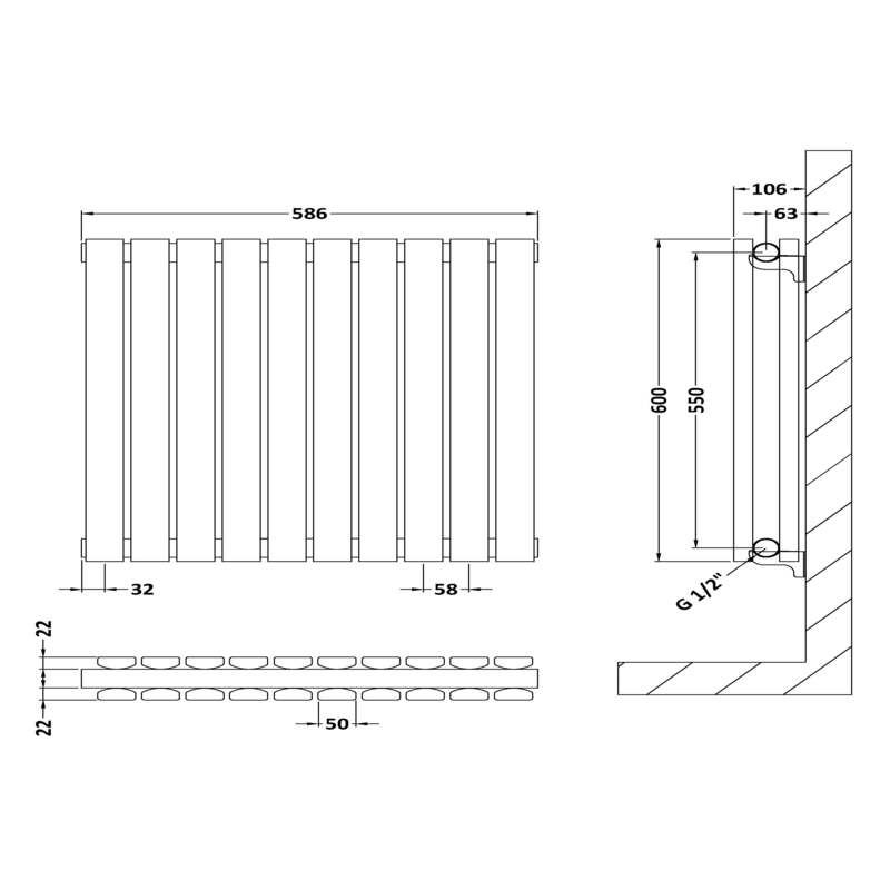 Nuie Sloane Horizontal Single or Double Panel Radiator (2 styles, 1 size, Satin White) - Brand New Bathrooms