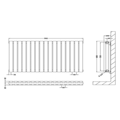 Nuie Horizontal Sloane Single or Double Panel Radiator (2 styles, 1 size, Satin White) - Brand New Bathrooms