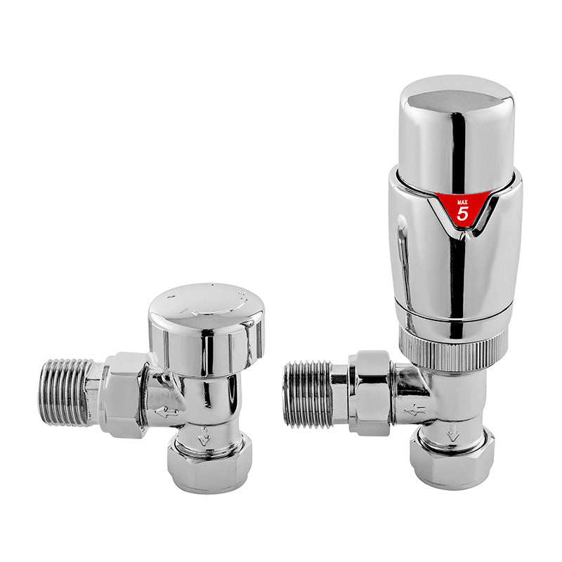 Nuie Radiator Valves Angled Thermostatic Radiator Valve Pack (1 size, Chrome) - Brand New Bathrooms