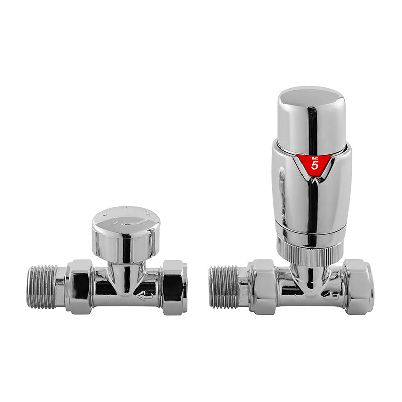 Nuie Radiator Valves Straight Thermostatic Radiator Valve Pack (1 size, Chrome) - Brand New Bathrooms