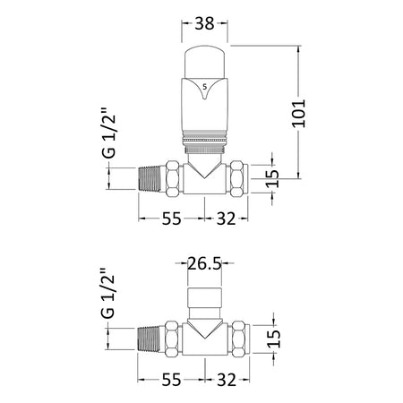 Nuie Radiator Valves Straight Thermostatic Radiator Valve Pack (1 size, Chrome) - Brand New Bathrooms
