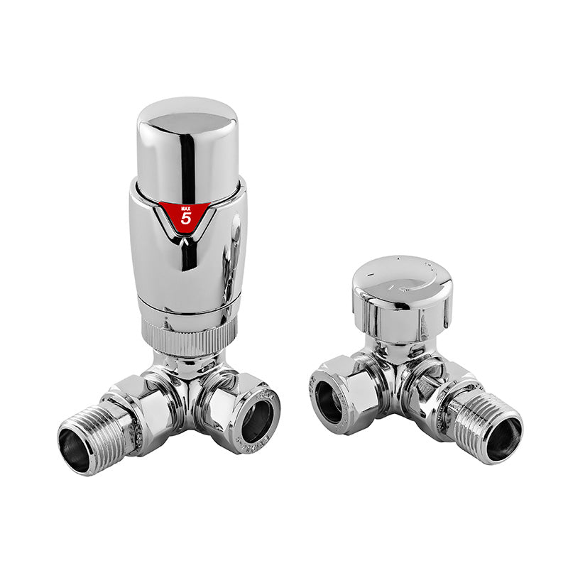 Nuie Radiator Valves Corner Thermostatic Radiator Valve Pack (1 size, Chrome) - Brand New Bathrooms