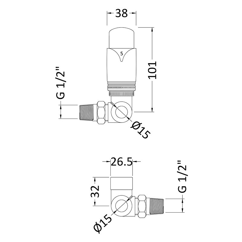Nuie Radiator Valves Corner Thermostatic Radiator Valve Pack (1 size, Chrome) - Brand New Bathrooms