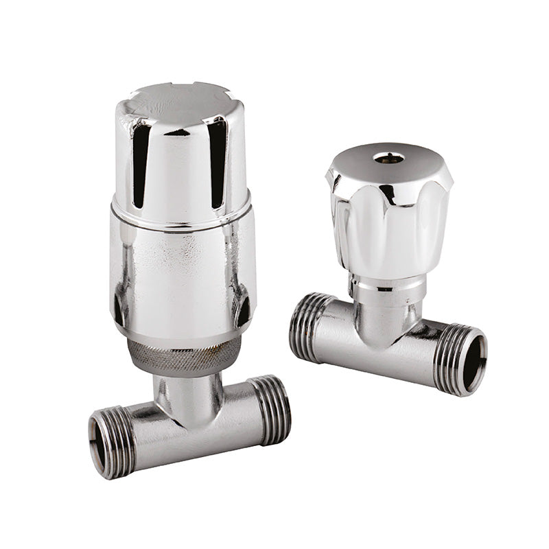Nuie Radiator Valves Straight Radiator Valve Pack (Pairs) (1 size, Chrome) - Brand New Bathrooms