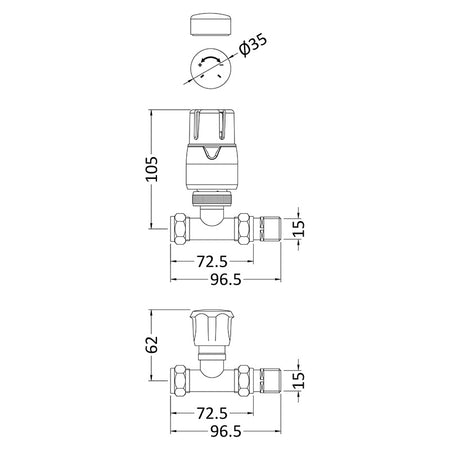 Nuie Radiator Valves Straight Radiator Valve Pack (Pairs) (1 size, Chrome) - Brand New Bathrooms