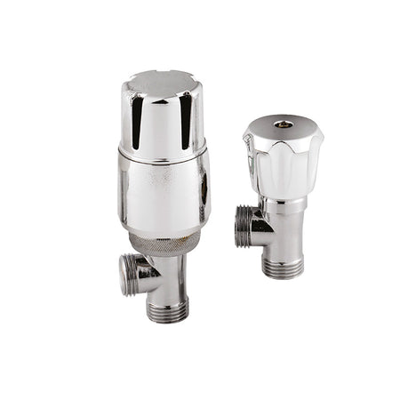 Nuie Radiator Valves Angled Thermostatic Radiator Valve Pack (1 size, Chrome) - Brand New Bathrooms