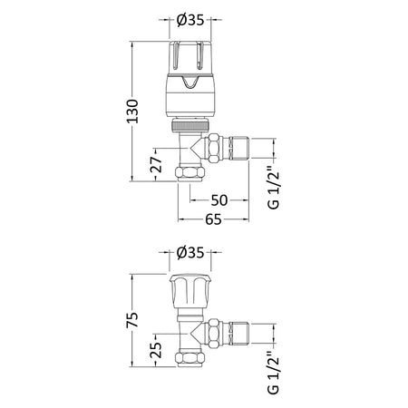 Nuie Radiator Valves Angled Thermostatic Radiator Valve Pack (1 size, Chrome) - Brand New Bathrooms