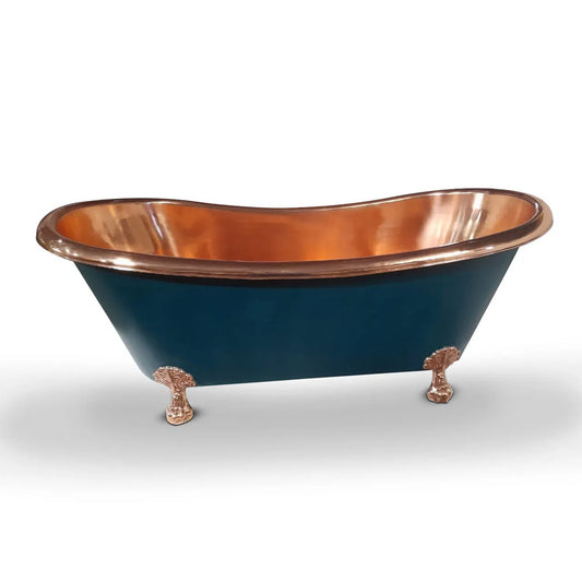 Coppersmith Creations Clawfoot Copper Bathtub (1 size, Blue/Green Exterior) - Brand New Bathrooms