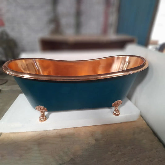 Coppersmith Creations Clawfoot Copper Bathtub (1 size, Blue/Green Exterior) - Brand New Bathrooms