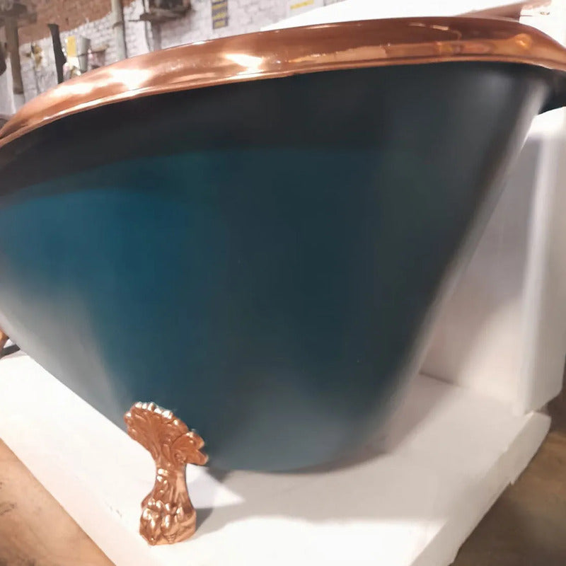 Coppersmith Creations Clawfoot Copper Bathtub (1 size, Blue/Green Exterior) - Brand New Bathrooms