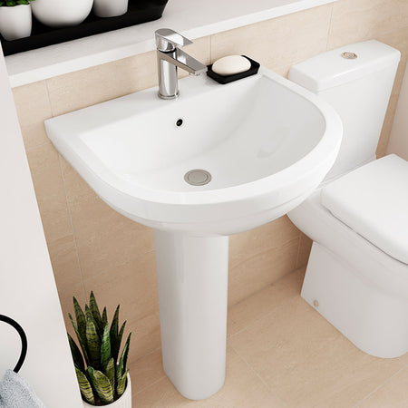Nuie Ivo 1 Tap Hole Basin & Pedestal (1 size, White) - Brand New Bathrooms