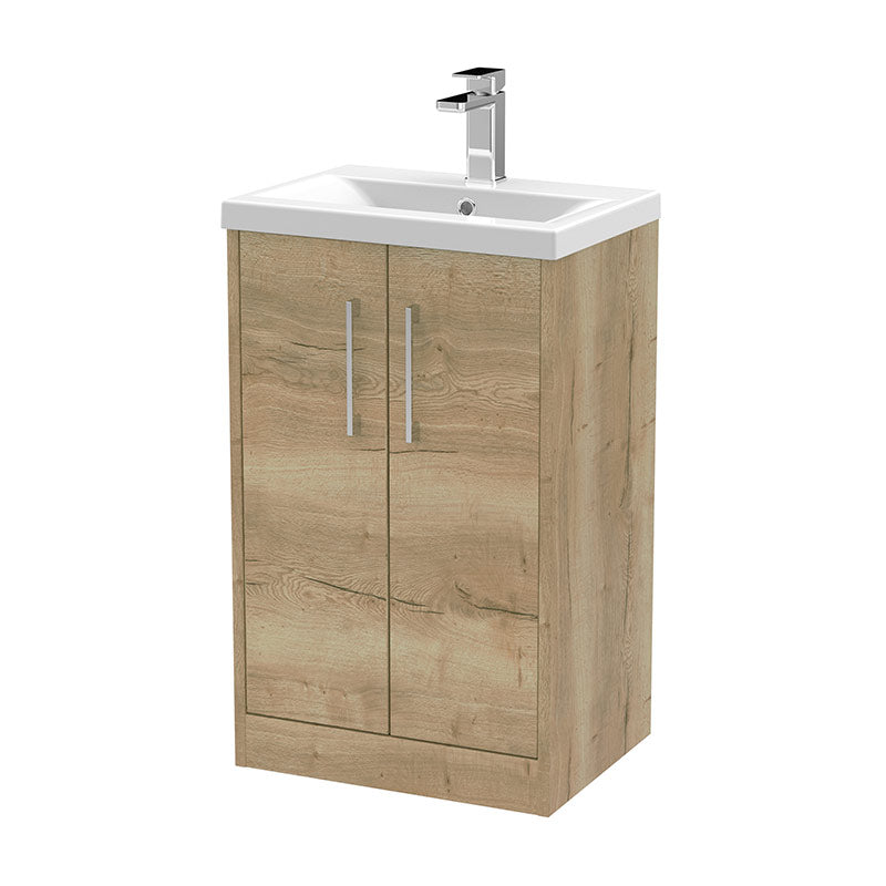 Hudson Reed Juno Floor Standing Double Door 500mm Vanity & Mid-Edge Polymarble 1 Tap Hole Basin (1 size, 3 colours) - Brand New Bathrooms