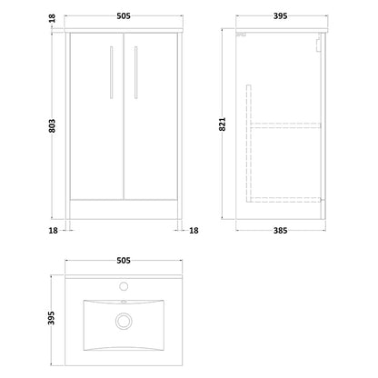 Hudson Reed Juno Floor Standing Double Door 500mm Vanity & Minimalist 1 Tap Hole Polymarble Basin (1 size, 3 colours) - Brand New Bathrooms