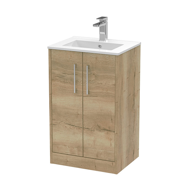 Hudson Reed Juno Floor Standing Double Door 500mm Vanity & Minimalist 1 Tap Hole Polymarble Basin (1 size, 3 colours) - Brand New Bathrooms