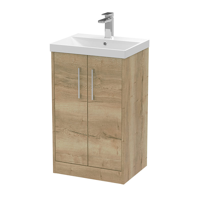 Hudson Reed Juno Floor Standing Double Door 500mm Vanity & Thin-Edge 1 Tap Hole Polymarble Basin (1 size, 3 colours) - Brand New Bathrooms