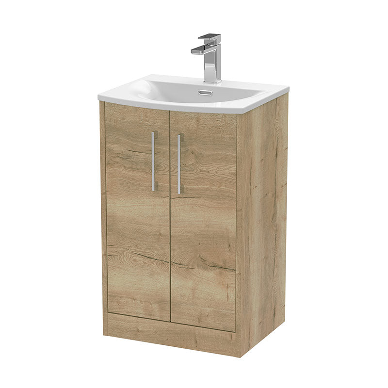 Hudson Reed Juno Floor Standing Double Door 500mm Vanity & Curved 1 Tap Hole Vitreous China Basin (1 size, 3 colours) - Brand New Bathrooms