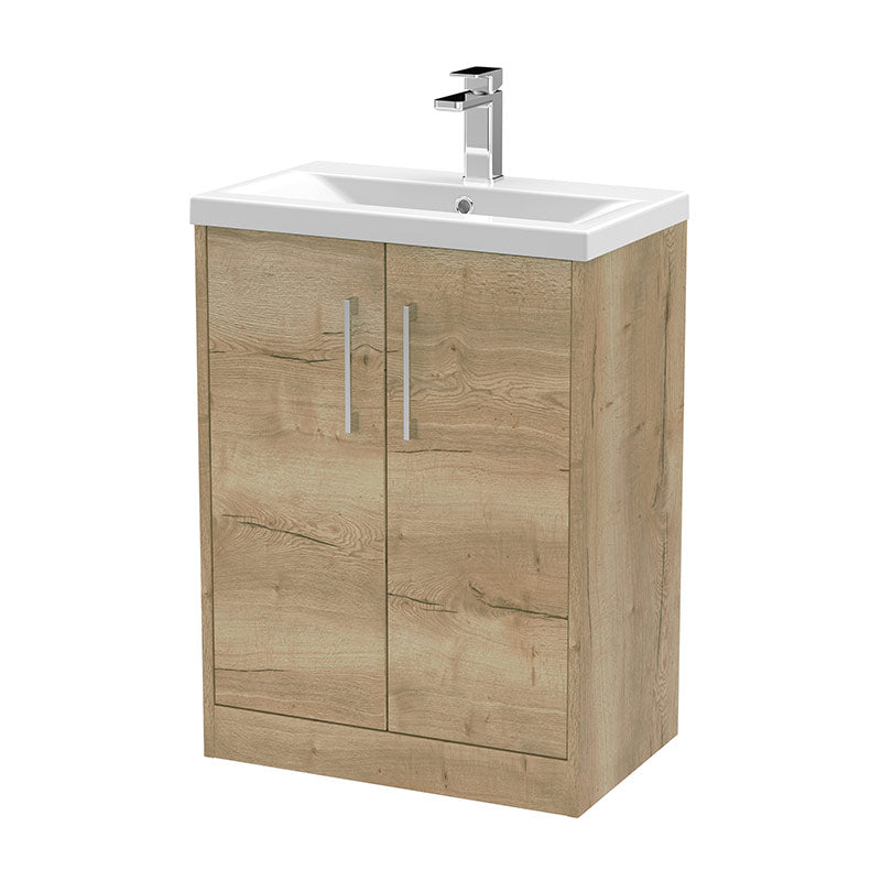 Hudson Reed Juno Floor Standing Double Door 600mm Vanity & Mid-Edge 1 Tap Hole Vitreous China Basin (1 size, 3 colours) - Brand New Bathrooms