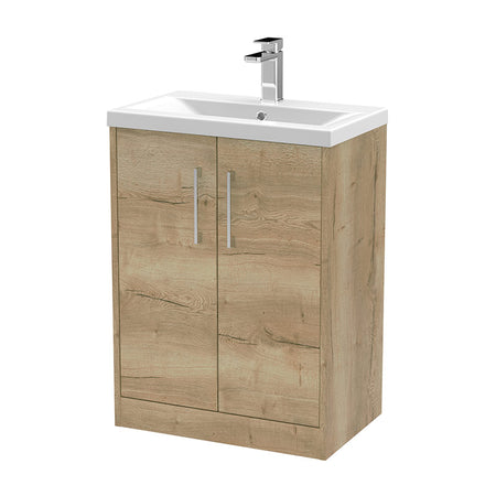 Hudson Reed Juno Floor Standing Double Door 600mm Vanity & Mid-Edge 1 Tap Hole Vitreous China Basin (1 size, 3 colours) - Brand New Bathrooms