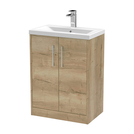 Hudson Reed Juno Floor Standing Double Door 600mm Vanity & Mid-Edge 1 Tap Hole Vitreous China Basin (1 size, 3 colours) - Brand New Bathrooms