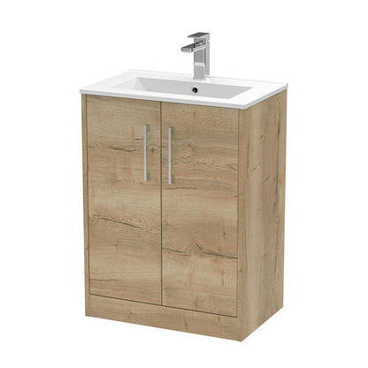 Hudson Reed Juno Floor Standing Double Door 600mm Vanity & Minimalist 1 Tap Hole Vitreous China Basin (1 size, 3 colours) - Brand New Bathrooms