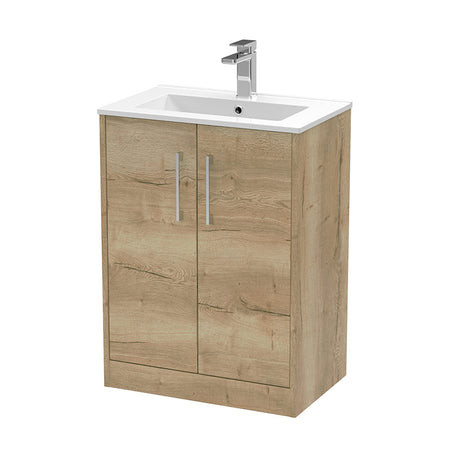 Hudson Reed Juno Floor Standing Double Door 600mm Vanity & Minimalist 1 Tap Hole Vitreous China Basin (1 size, 3 colours) - Brand New Bathrooms