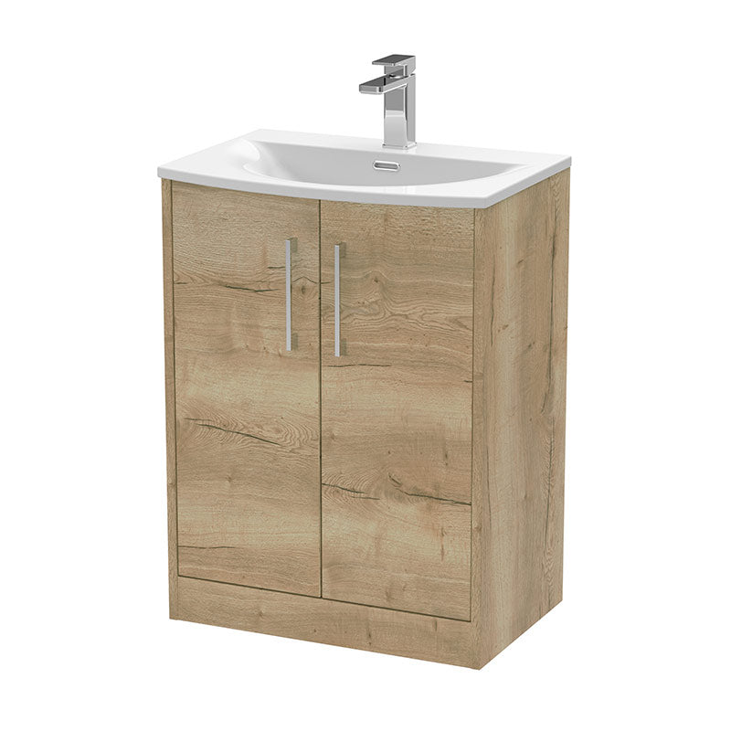 Hudson Reed Juno Floor Standing Double Door 600mm Vanity & Curved 1 Tap Hole Vitreous China Basin (1 size, 5 colours) - Brand New Bathrooms