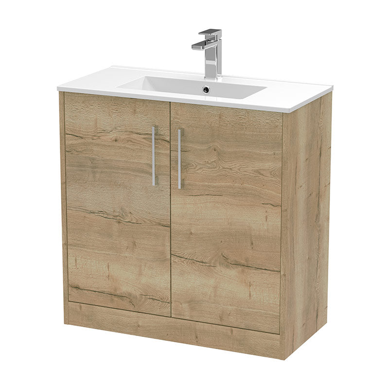Hudson Reed Juno Floor Standing Double Door 800mm Vanity & Minimalist 1 Tap Hole Vitreous China Basin (1 size, 5 colours) - Brand New Bathrooms