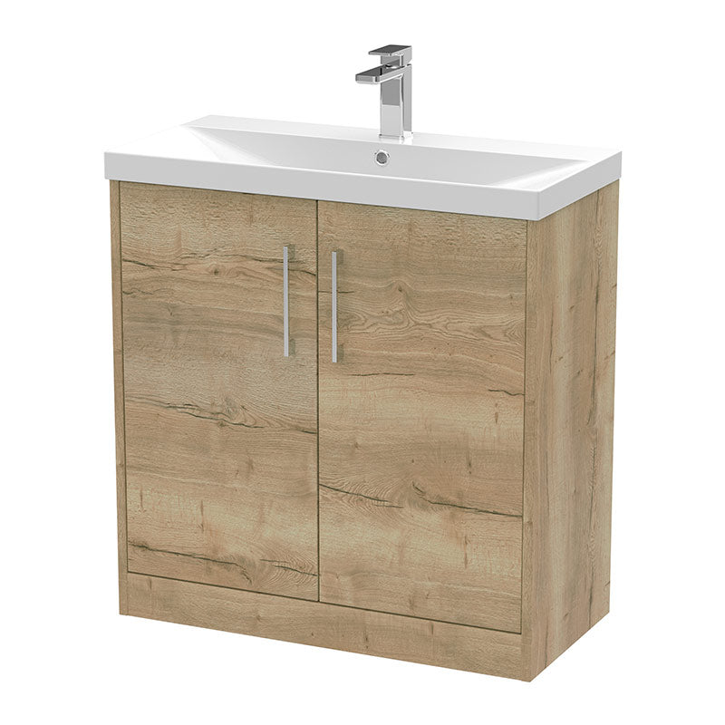 Hudson Reed Juno Floor Standing Double Door 800mm Vanity & Thin-Edge 1 Tap Hole Vitreous China Basin (1 size, 5 colours) - Brand New Bathrooms