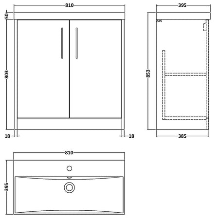 Hudson Reed Juno Floor Standing Double Door 800mm Vanity & Thin-Edge 1 Tap Hole Vitreous China Basin (1 size, 5 colours) - Brand New Bathrooms