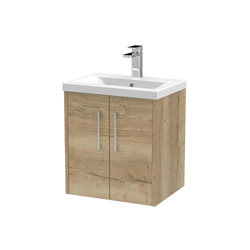 Hudson Reed Juno Wall Hung Double Door 500mm Vanity & Mid-Edge 1 Tap Hole Vitreous China Basin (1 size, 5 colours) - Brand New Bathrooms
