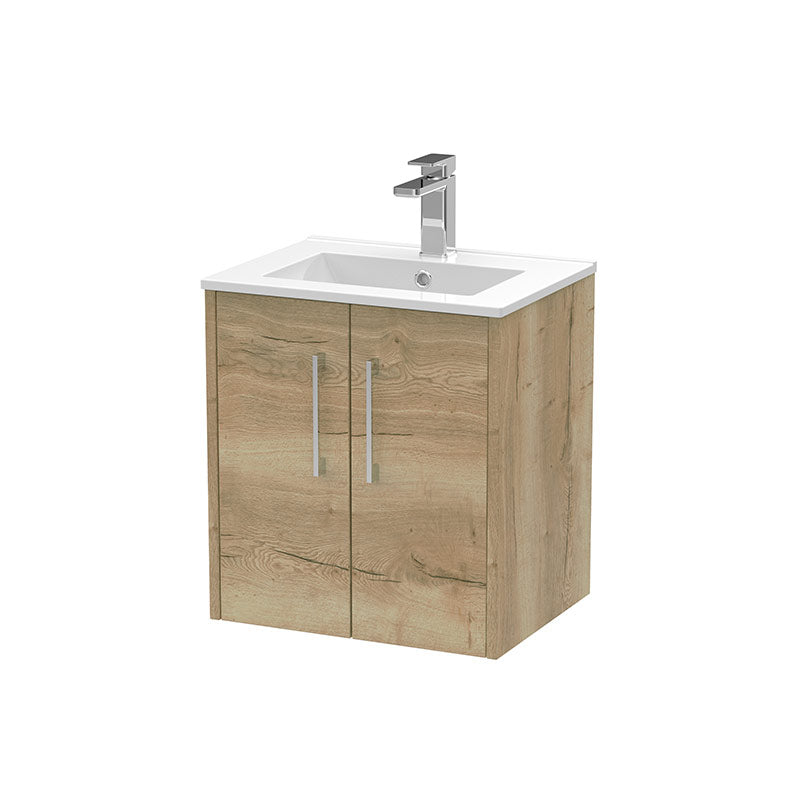 Hudson Reed Juno Wall Hung Double Door 500mm Vanity & Minimalist 1 Tap Hole Vitreous China Basin (1 size, 5 colours) - Brand New Bathrooms