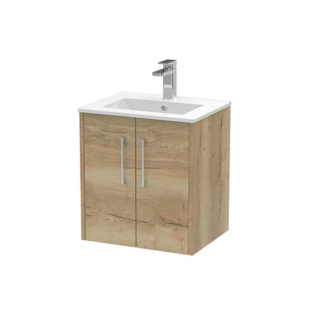 Hudson Reed Juno Wall Hung Double Door 500mm Vanity & Minimalist 1 Tap Hole Vitreous China Basin (1 size, 5 colours) - Brand New Bathrooms