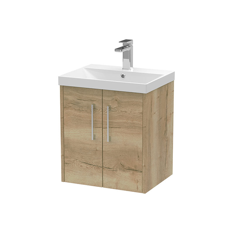 Hudson Reed Juno Wall Hung Double Door 500mm Vanity & Thin-Edge 1 Tap Hole Vitreous China Basin (1 size, 5 colours) - Brand New Bathrooms