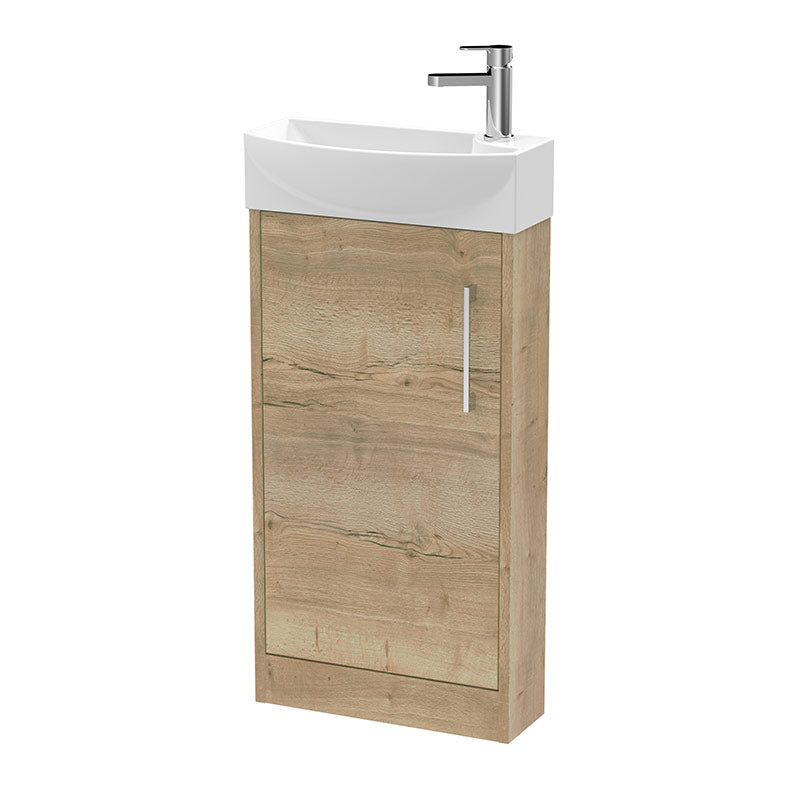 Hudson Reed Juno Compact Floor Standing Single Door 440mm Unit and 1 Tap Hole Ceramic Left Hand Basin (1 size, 5 colours) - Brand New Bathrooms