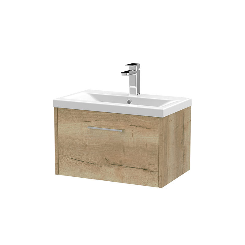 Hudson Reed Juno Wall Hung Single Drawer 600mm Vanity & Mid-Edge 1 Tap Hole Vitreous China Basin (1 size, 5 colours) - Brand New Bathrooms