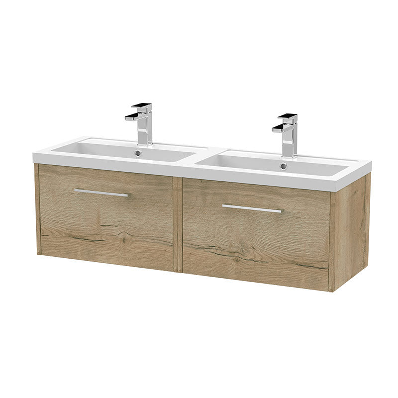 Hudson Reed Juno Wall Hung Double Drawer 1200mm Vanity & Double Polymarble Basin (1 size, 5 colours) - Brand New Bathrooms