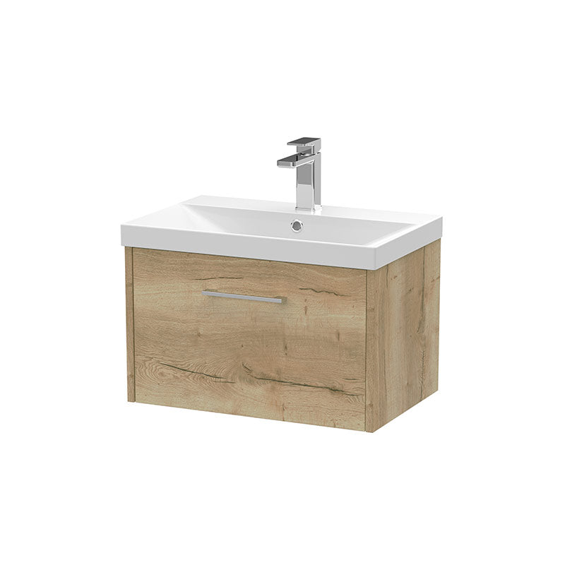 Hudson Reed Juno Wall Hung Single Drawer 600mm Vanity & Thin-Edge 1 Tap Hole Vitreous China Basin (1 size, 5 colours) - Brand New Bathrooms