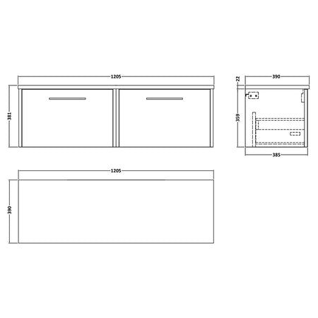 Hudson Reed Juno Wall Hung Double Drawer 1200mm Vanity & Laminate Worktop (1 size, 5 colours) - Brand New Bathrooms