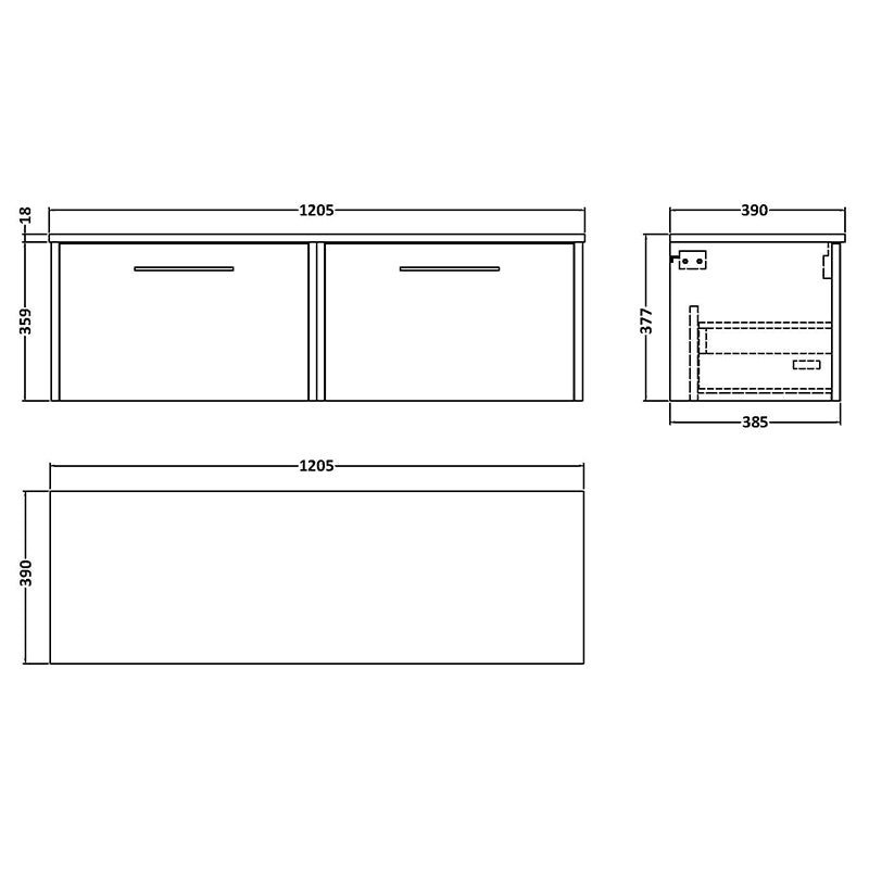 Hudson Reed Juno Wall Hung Double Drawer 1200mm Vanity & Worktop (1 size, 5 colours) - Brand New Bathrooms