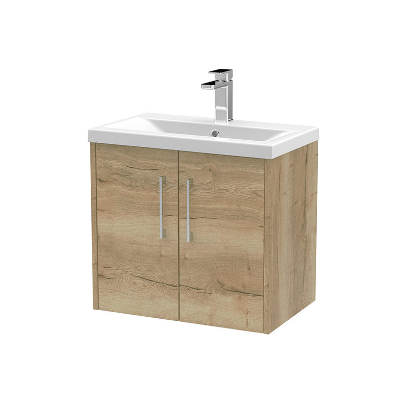Hudson Reed Juno Wall Hung Double Door 600mm Vanity & Mid-Edge 1 Tap Hole Vitreous China Basin (1 size, 5 colours) - Brand New Bathrooms